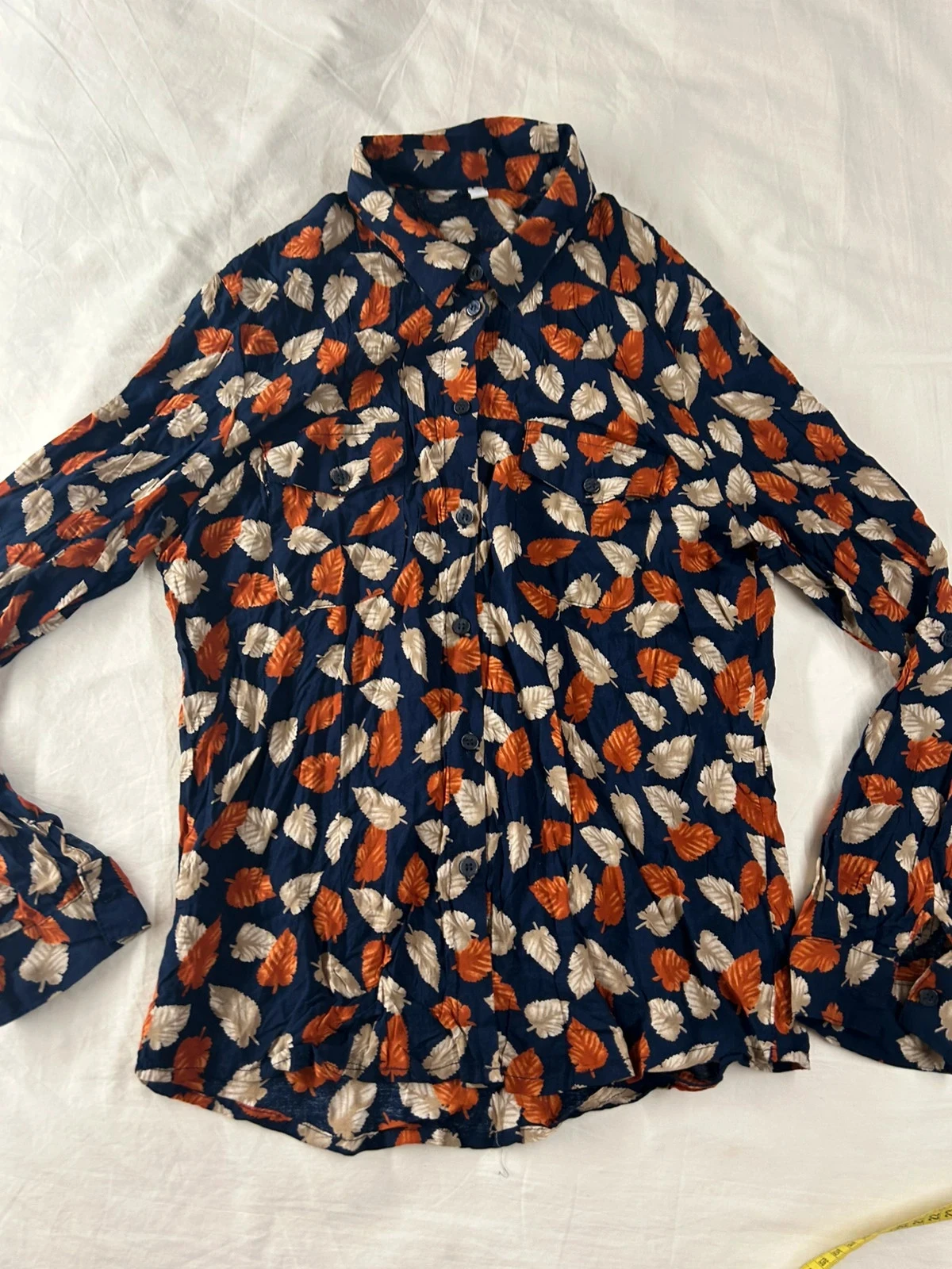 Hemd 100% viscose marineblauw met vintage patronen – photo 2